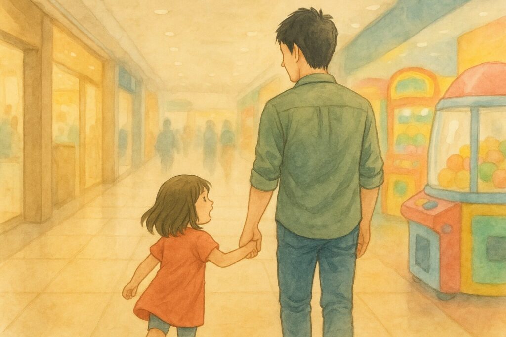 手をつなぎながら歩く父と娘の後ろ姿――すれ違いの日常の一場面