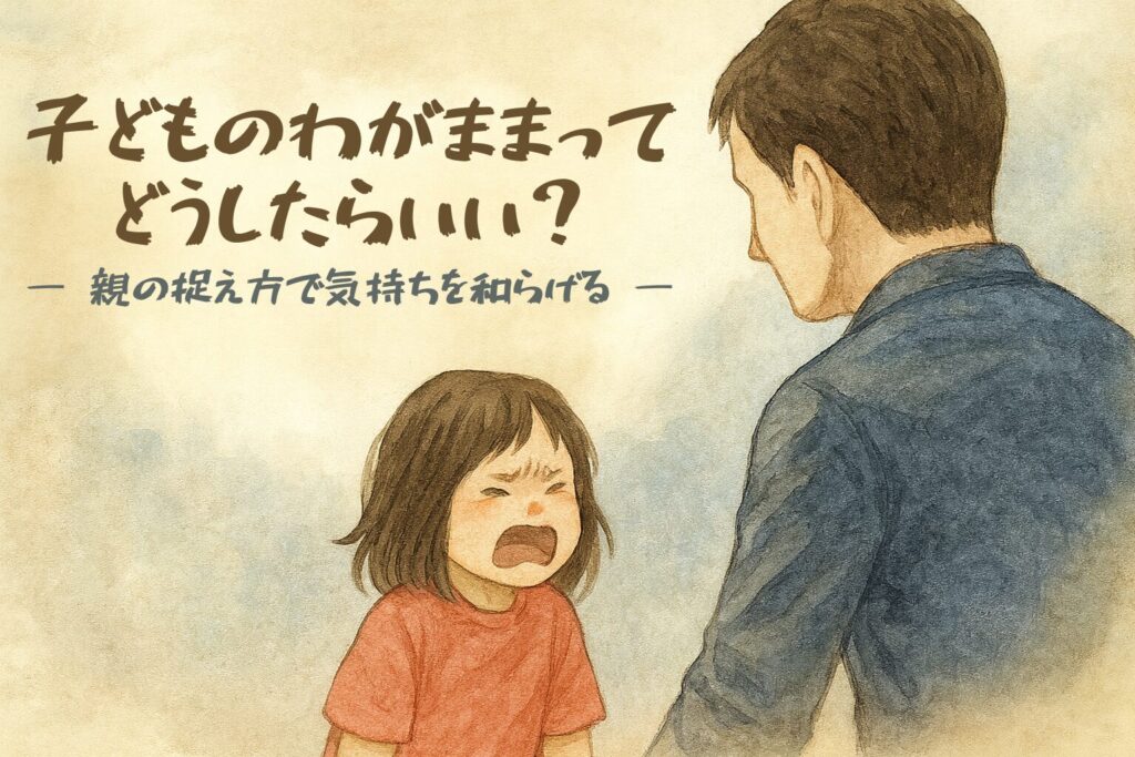 子どもの気持ちに寄り添おうとする父親と娘の水彩風イラスト